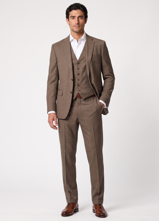 Polo Ralph Lauren Mens Brown Textured Notch Lapel Custom Fit 3-Piece Wool Suit - 40L