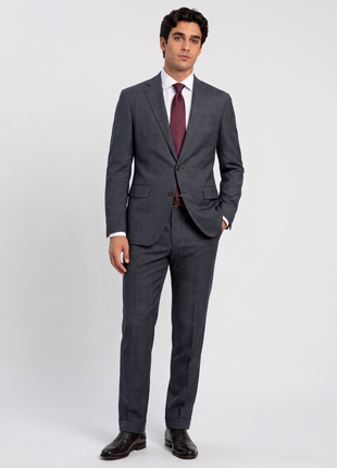 Polo Ralph Lauren Mens Charcoal Glen Plaid Notch Lapel Custom Fit 2-Button Stretch Wool Suit - 40L