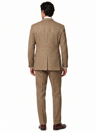 Polo Ralph Lauren Mens Light Brown Twill Tweed Notch Lapel Custom Fit 3-Piece Linen Wool Suit - 40L
