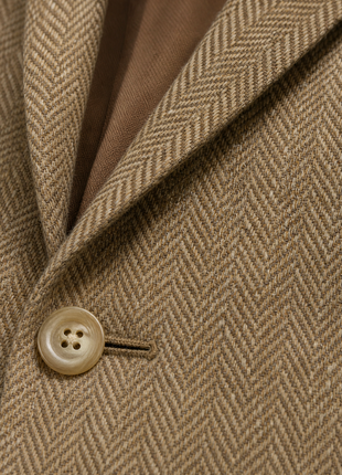 Polo Ralph Lauren Mens Light Brown Twill Tweed Notch Lapel Custom Fit 3-Piece Linen Wool Suit - 40L