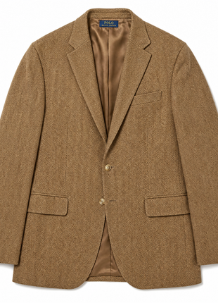 Polo Ralph Lauren Mens Light Brown Twill Tweed Notch Lapel Custom Fit 3-Piece Linen Wool Suit - 40L