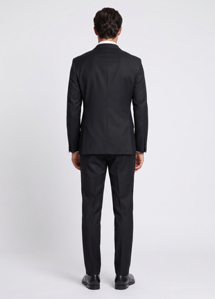 Mazara Mens Solid Black Slim Fit Double Breasted Wool Blend Suit