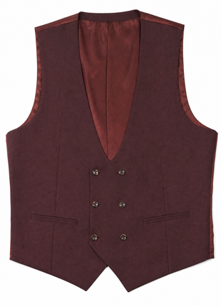 Tovaglia Mens Solid Dark Burgundy Classic Fit Peak Lapel Wool 3 Piece Suit