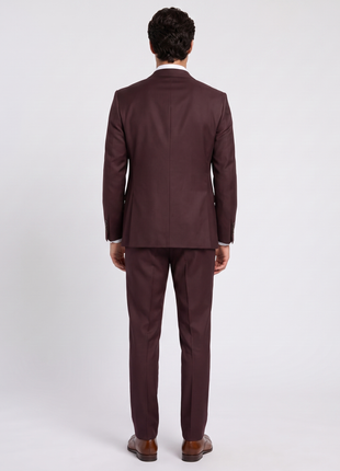 Tovaglia Mens Solid Dark Burgundy Classic Fit Peak Lapel Wool 3 Piece Suit