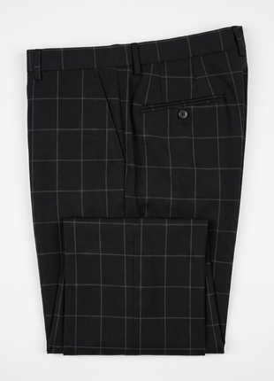 Mazara Mens Black With Gray Windowpane Slim Fit Peak Lapel 3-Piece Wool Suit
