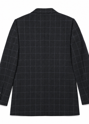 Mazara Mens Black With Gray Windowpane Slim Fit Peak Lapel 3-Piece Wool Suit
