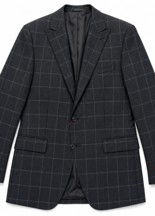 Mazara Mens Black With Gray Windowpane Slim Fit Peak Lapel 3-Piece Wool Suit