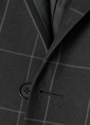 Mazara Mens Black With Gray Windowpane Slim Fit Peak Lapel 3-Piece Wool Suit