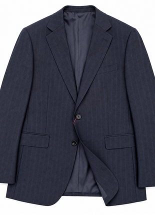 Mazara Mens Dark Navy Pinstriped Classic Fit Notch Lapels Wool 2-Button Suit