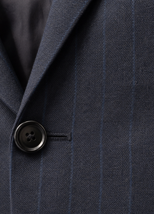Mazara Mens Dark Navy Pinstriped Slim Fit Notch Lapels Wool 2-Button Suit