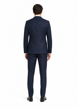 Mazara Mens Dark Navy Pinstriped Slim Fit Notch Lapels Wool 2-Button Suit