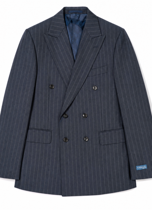 Tovaglia Mens Blue Pinstriped Slim Fit 100% Wool Double Breasted 2 Piece Suit