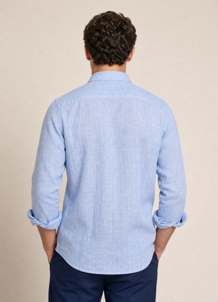 Proper Mens Blue Contemporary Fit Spread Collar 100% Linen Dress Shirt