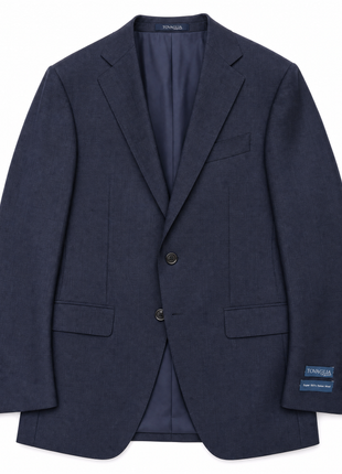 Tovaglia Mens Dark Navy Tonal Check Slim Fit  Notch Lapel Wool 2-Button Suit