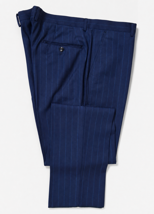 Mazara Mens Blue Pinstriped Slim Fit Peak Lapel Wool Blend 2-Button Suit
