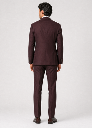 Tovaglia Mens Solid Dark Burgundy Slim Fit Peak Lapel Wool 3 Piece Suit