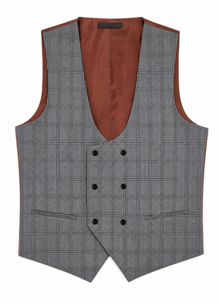 Mazara Mens Black & White Plaid Slim Fit Peak Lapels 3-Piece Wool Suit