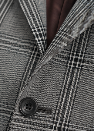 Mazara Mens Black & White Plaid Slim Fit Peak Lapels 3-Piece Wool Suit