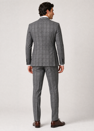 Mazara Mens Black & White Plaid Slim Fit Peak Lapels 3-Piece Wool Suit
