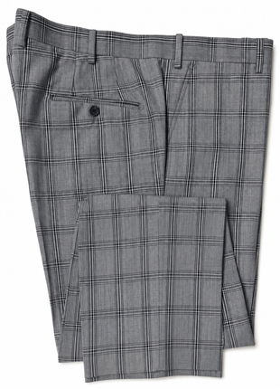 Mazara Mens Black & White Plaid Slim Fit Peak Lapels 3-Piece Wool Suit