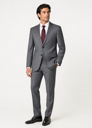 Class Roberto Cavalli Mens Gray Birdseye Notch Lapel Classic Fit 2-button Wool Blend Suit - 44L