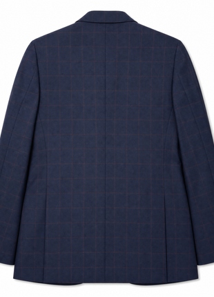 Mazara Mens Navy With Burgundy Windowpane Slim Fit Double-Breasted Wool Suit