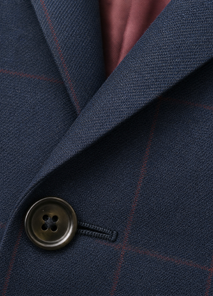 Mazara Mens Navy With Burgundy Windowpane Slim Fit Double-Breasted Wool Suit
