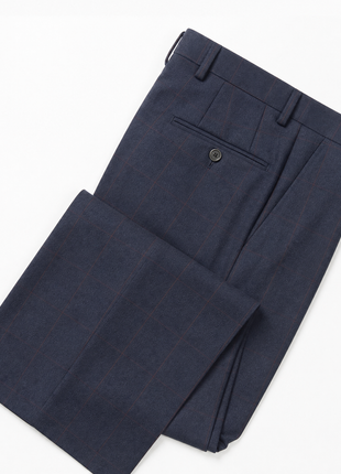 Mazara Mens Navy With Burgundy Windowpane Slim Fit Double-Breasted Wool Suit