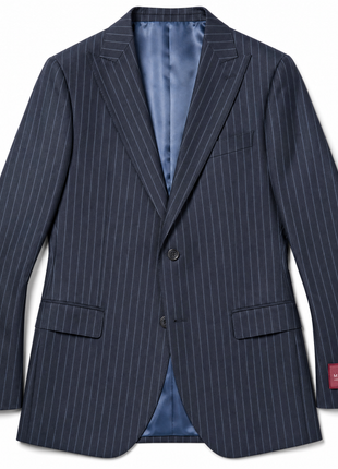 Mazara Mens Navy Rope Striped Slim Fit Peak Lapel 3-Piece Wool Suit