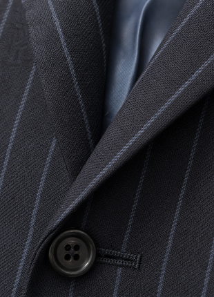 Mazara Mens Navy Rope Striped Slim Fit Peak Lapel 3-Piece Wool Suit