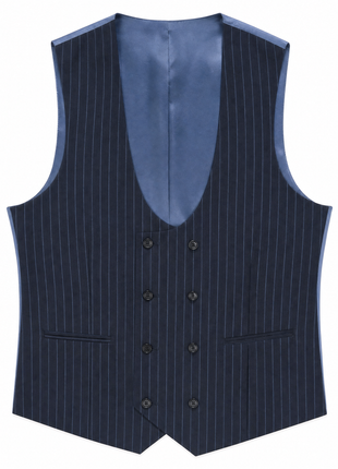 Mazara Mens Navy Rope Striped Slim Fit Peak Lapel 3-Piece Wool Suit