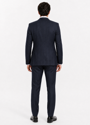 Mazara Mens Navy Rope Striped Slim Fit Peak Lapel 3-Piece Wool Suit