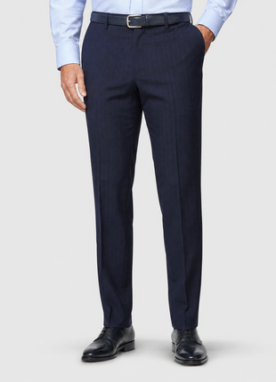 Mazara Mens Dark Navy Pinstriped Classic Fit Wool Dress Pants