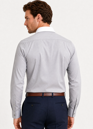 Steven Land Mens Solid Silver Contrast Spread Collar French Cuff Cotton Stretch Dress Shirt