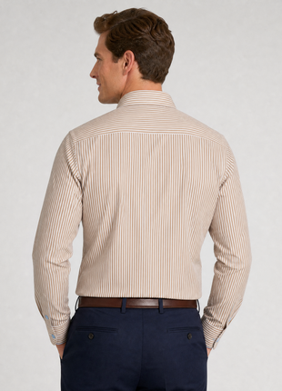 Steven Land Brown Bengal Stripe Cutaway Collar Barrel Cuff Cotton Dress Shirt