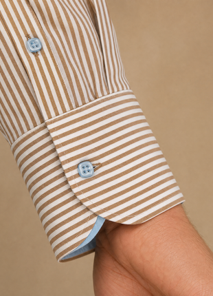 Steven Land Brown Bengal Stripe Cutaway Collar Barrel Cuff Cotton Dress Shirt