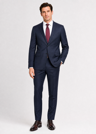Pal Zileri Mens Solid Dark Blue Notch Lapel Slim Fit 2-button Wool Suit - 42R