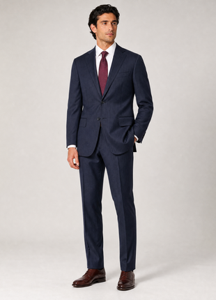 Isaia Mens Dark Blue Shadow Stripe Notch Lapel Classic Fit 2-button Wool Suit - 38R