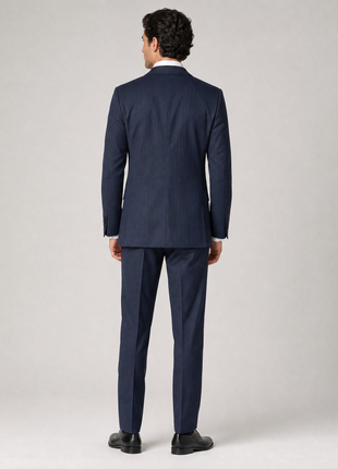 Isaia Mens Dark Blue Shadow Stripe Notch Lapel Classic Fit 2-button Wool Suit - 38R