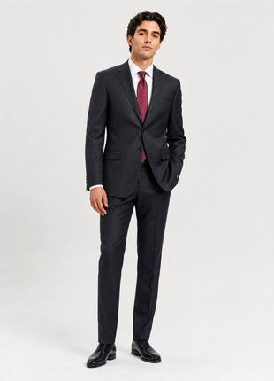 Versace Collection Mens Solid Black Peak Lapel Classic Fit 2-Button Wool Suit - 40R