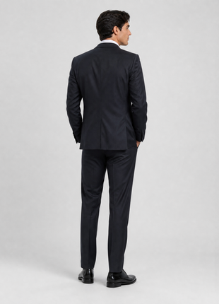 Versace Collection Mens Solid Black Peak Lapel Classic Fit 2-Button Wool Suit - 40R