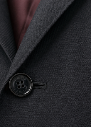 Versace Collection Mens Solid Black Peak Lapel Classic Fit 2-Button Wool Suit - 40R