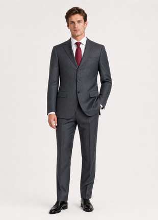 Ermenegildo Zegna Mens Gray Pinstripe Notch Lapel Classic Fit 3-Roll-2.5 Wool Suit - 38R