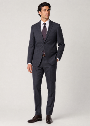 Zanetti Slim Fit Navy With Subtle Purple Plaid Two Button Wool Suit