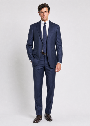 Isaia Mens Dark Blue Micro Shadow Stripe Notch Lapel Classic Fit 2-Button Wool Suit - 42R
