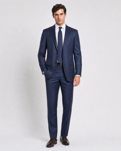 Isaia Mens Dark Blue Micro Shadow Stripe Notch Lapel Classic Fit 2-Button Wool Suit - 42R