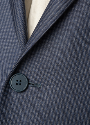 Isaia Mens Dark Blue Micro Shadow Stripe Notch Lapel Classic Fit 2-Button Wool Suit - 42R