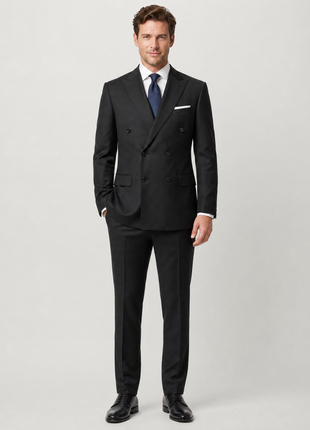 Giorgio Fiorelli Solid Black Slim Fit  Peak Lapel 2 Piece Suit