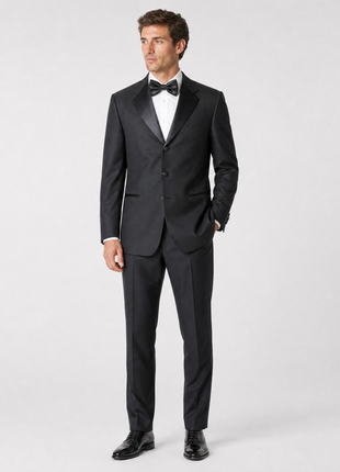 Pal Zileri Mens Solid Black Satin Notch Lapel Classic Fit 3-Button Wool Tuxedo - 44R