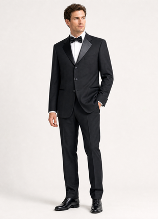 Pal Zileri Mens Solid Black Satin Notch Lapel Classic Fit 3-Button Wool Tuxedo - 44L